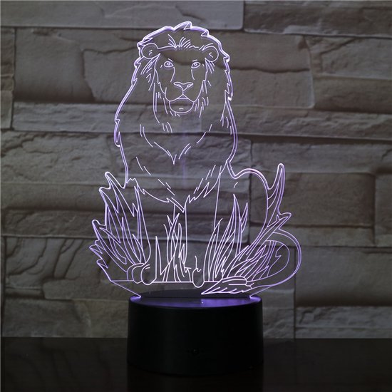 3D Led Lamp Met Gravering - RGB 7 Kleuren - Leeuw