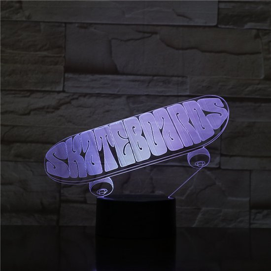 3D Led Lamp Met Gravering - RGB 7 Kleuren - Skateboard — afbeelding 3
