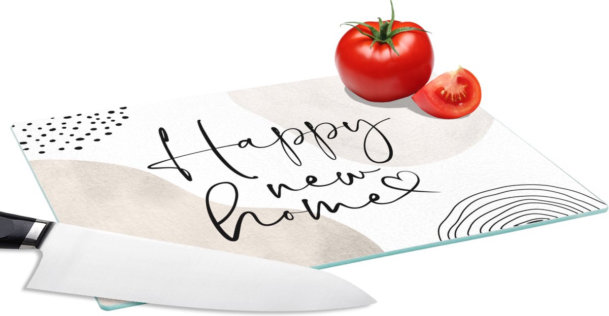 Glazen Snijplank - 28x20 - Hartje - Happy - Quote - Snijplanken Glas