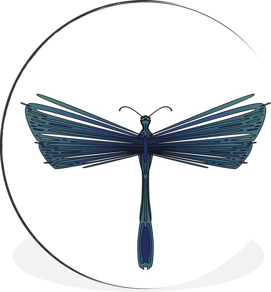 WallCircle - Wandcirkel - Muurcirkel - Een illustratie van een blauwe libelle - Aluminium - Dibond - ⌀ 60 cm - Binnen en Buiten