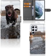 GSM Hoesje Geschikt voor Samsung Galaxy S22 Ultra Wallet Book Case Honden Labrador