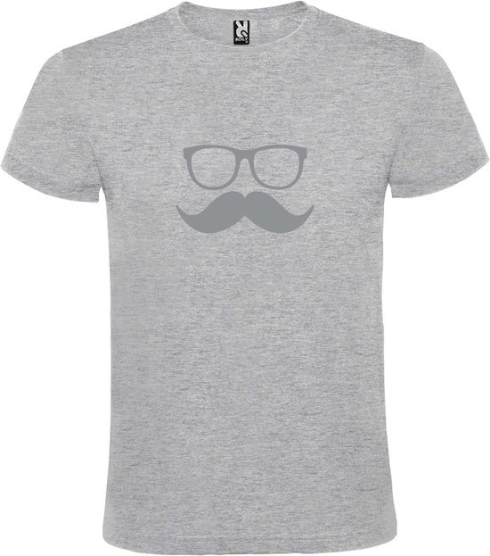 Grijs  T shirt met  print van "Bril en Snor " print Zilver size XL
