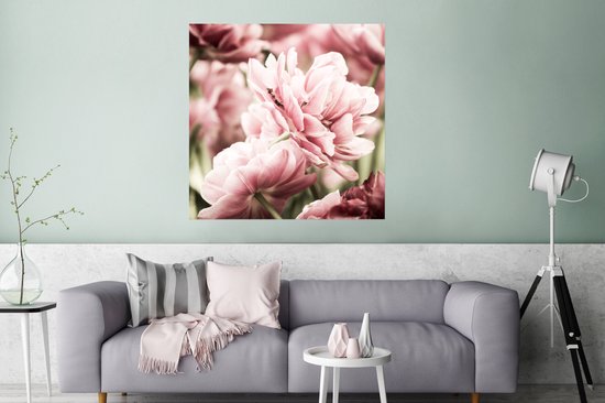 Affiche Le soleil brille sur ces tulipes rose clair - 75x75 cm