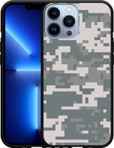 Geschikt voor Apple iPhone 13 Pro Max Hoesje Zwart Army Digi Camouflage - Designed by Cazy