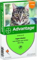 Advantage 40 Tegen Vlooien - <4kg - 4 x 0,4 ml - Adult