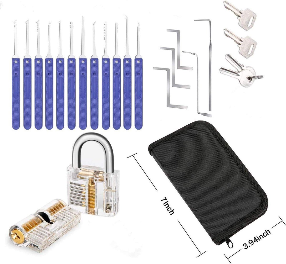 Lock Premium Lockpick Set – 20-delig – Inclusief 2 transparante sloten – Lockpicken voor beginners en professionals — cadeau in Hobby - foto 7