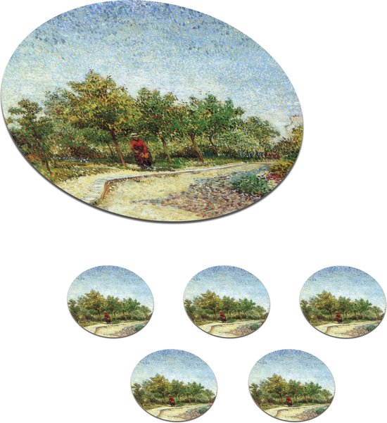 Sous-verres pour verres - Rond - Ruelle du parc Voyer d'Argenson à Asnières - Peinture de Vincent van Gogh - 10x10 cm - Sous-verres en verre - 6 pièces