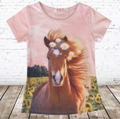 Paarden shirt roze bloem -s&C-122/128-t-shirts meisjes