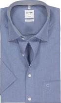 OLYMP Luxor comfort fit overhemd - korte mouw - donkerblauw met wit geruit (contrast) - Strijkvrij - Boordmaat: 48