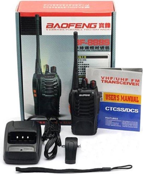 Twee Baofeng Walkie Talkies - 5 km Bereik - 8u Stand-by -  Accu, Oplader, Antenne & Riemclip - 400-470 Mhz