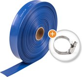 Platte waterslang budget | Incl. slangklem | Rol 50 meter | Ø 25 mm | Compact & UV-bestendig