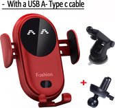 Draadloze Autolader | Telefoonhouder | Fast Charger | Draadloos & Handsfree | Laadkracht 15W | Geschikt voor alle Toestellen | Rood
