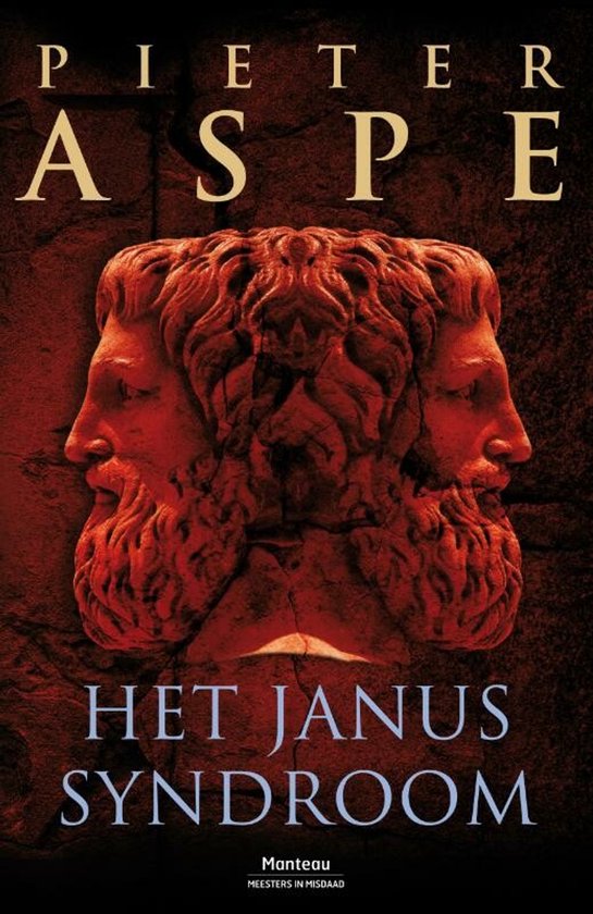Couverture du livre 'Het Janus Syndroom' par Pieter Aspe, avec une statue rouge de Janus.