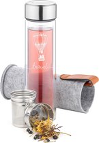 Navaris glazen theefles met filter - 500 ml - Waterfles van glas - Dubbelwandige drinkfles - Fles met dop, thee infuser en hoes