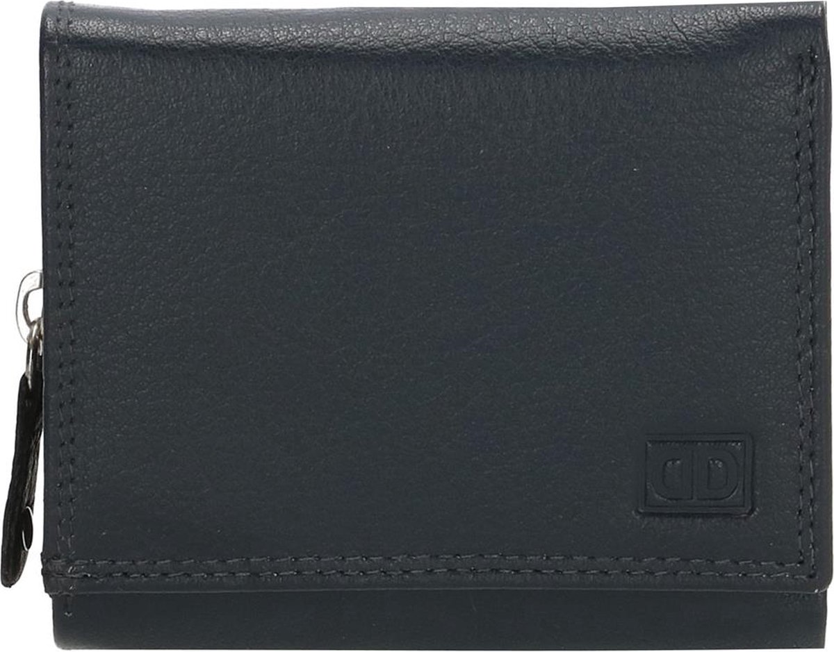 Double D kleine leren damesportemonnee Navy Blauw