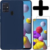 Samsung A21s Hoesje Met Screenprotector - Samsung Galaxy A21s Case - Siliconen Samsung A21s Hoes Met Screenprotector - Donker Blauw