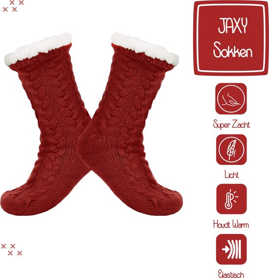 JAXY Chaussettes De Maison - Chausettes Homme - Chausettes Femme - Chausettes Antiderapantes - Pantoufles Femme et Homme - Chaussettes Femme Hiver - Chaussettes Chaudes - Rouge