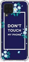 Shockproof Case Geschikt voor Samsung Galaxy A12 Smartphonehoesje met transparante rand Flowers Blue Don't Touch My Phone