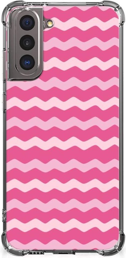 Foto hoesje Samsung Galaxy S21 Smartphone hoesje met doorzichtige rand Waves Pink