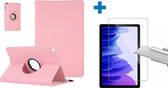 Screenprotector Geschikt voor Samsung Galaxy Tab A7 Hoes - (2020/2022) - 360 graden draaibaar case Licht Roze + screenprotector gehard glas