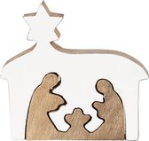 Clayre & Eef Kerstdecoratie Kerststal 9*3*10 cm Bruin, Wit Hout Decoratief Figuur Decoratieve Accessoires Woonaccessoires
