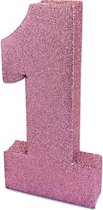 Witbaard Tafeldecoratie 1 Jaar 20 Cm Glitter Babyroze