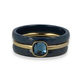 My Bendel - Set van blauw keramiek met blauwe zirkonia - Mooie ringenset van twee ringen van blauw keramiek met een gouden blauwe zirkonia ring - Met luxe cadeauverpakking