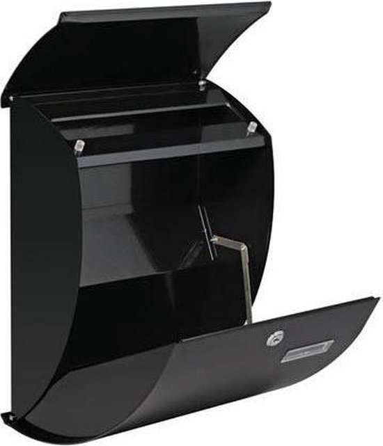Perel Brievenbus Nice, wandmontage, gebogen design, met naamplaatje, incl. 2 sleutels, afmetingen (H x B x D) 40 x 31 x 16 cm, gegalvaniseerd staal, zwart