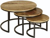Mangohouten Salontafels Charlotte Mahom - Set van 3 Industrieel - Kleine tafel van Mangohout & Metaal - Industriële Huiskamertafel
