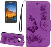 Voor Galaxy S7 Active Pressed Flowers Butterfly Pattern Horizontale Flip Leather Case met houder & kaartsleuven & portemonnee & lanyard (paars)