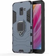 PC + TPU schokbestendige beschermhoes met magnetische ringhouder voor Galaxy A8 + (2018) (marineblauw)