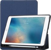 Stoffen hoes met textuurpatroon voor iPad 9.7 (2018) en iPad 9,7 inch (2017), met drie-uitklapbare houder en pengleuven (blauw)