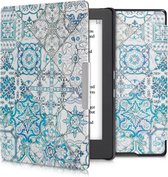 kwmobile hoes geschikt voor Kobo Aura H2O Edition 1 - Magnetische sluiting - E reader cover in blauw / grijs / wit - Marokkaanse Tegels design