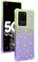 Voor Samsung Galaxy S20 Ultra Gradient Glitter Poeder Schokbestendig TPU Beschermhoes (Groen Paars)