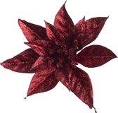 4x stuks decoratie bloemen kerststerren rood glitter clip 15 cm - Decoratiebloemen/kerstboomversiering/kerstversiering