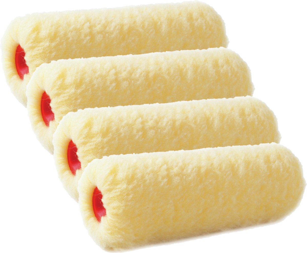 Set van 4x stuks muur vacht verfrollers polyester eenmalig gebruik 9,6 x 18 cm - Verfspullen - Schildersbenodigheden