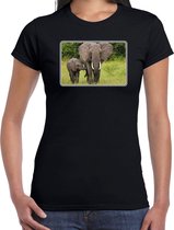 Dieren shirt met olifanten foto - zwart - voor dames - Afrikaanse dieren/ olifant cadeau t-shirt - kleding XS