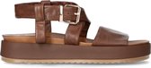 Manfield - Dames - Donkerbruine leren plateau sandalen - Maat 38