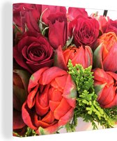 Bouquet de pivoines rouges Toile 20x20 cm - petit - Tirage photo sur toile (Décoration murale salon / chambre) / Peintures Fleurs sur toile
