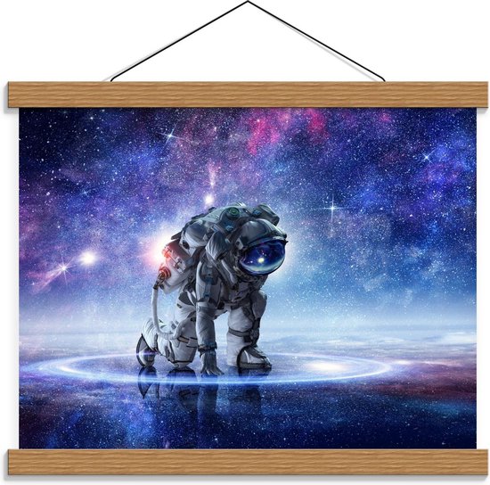 Schoolplaat – Astronaut op Galaxy Achtergrond - 40x30cm Foto op Textielposter (Wanddecoratie op Schoolplaat)