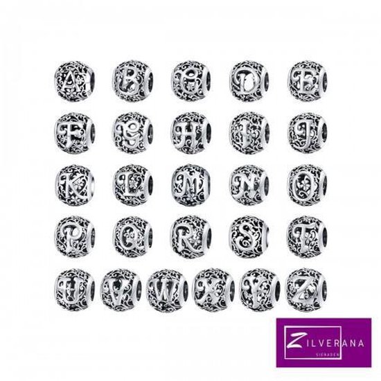 Letter P romantisch bedel | alfabet bead | Zilverana | geschikt voor alle bekende merken | 925 zilver | moederdag - Zilverana