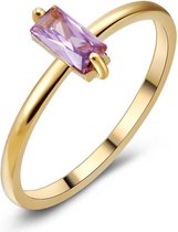 Twice As Nice Ring in goudkleurig edelstaal, baguette, paars kristal  48
