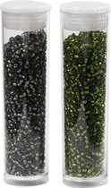 Rocailles, d 1,7 mm, afm 15/0 , gatgrootte 0,5-0,8 mm, gras groen, grey green, 2x7 gr/ 1 doos