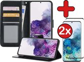 Samsung S20 Hoesje Book Case Met 2x Screenprotector - Samsung Galaxy S20 Case Wallet Hoesje Met 2x Screenprotector - Zwart