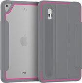 Tablet hoes geschikt voor Apple iPad Mini 7.9 (2019) - Tri-Fold Book Case met Transparante Back Cover en Pencil Houder - Roze/Grijs