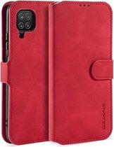 CaseMe - Samsung Galaxy A12 Hoesje - Met Magnetische Sluiting - Ming Serie - Leren Book Case - Rood