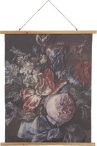 Clayre & Eef Wandkleed 80x100 cm Zwart Roze Hout Textiel Rechthoek Bloemen Wanddoek