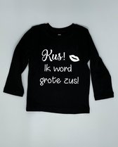 Shirt Kus ik word grote zus - Zwart, 98/104