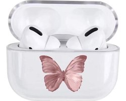 Shieldcase Butterfly Kisses Case - beschermhoes geschikt voor Airpods Pro / 2 Pro case - hoesje met vlinder print - transparant/roze