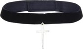 Zac's Alter Ego Choker Velvet with Silver Cross Zwart